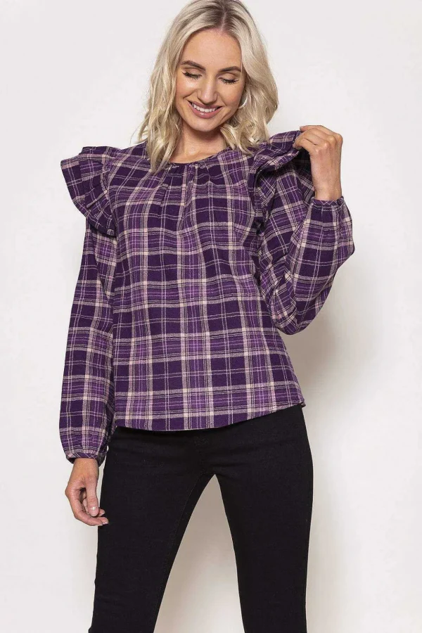 Soft Touch Ruffle Blouse In Purple