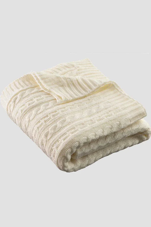 Soft White Aran Knit Throw