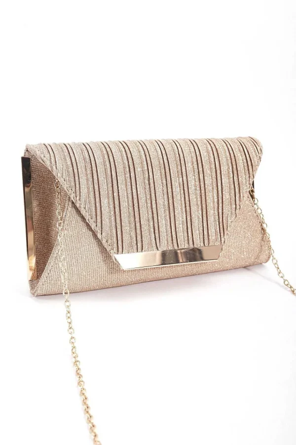 Sparkle Pleated Front Clutch In Gold