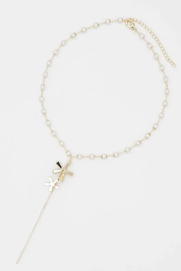 Star And Pearl Necklace In Gold