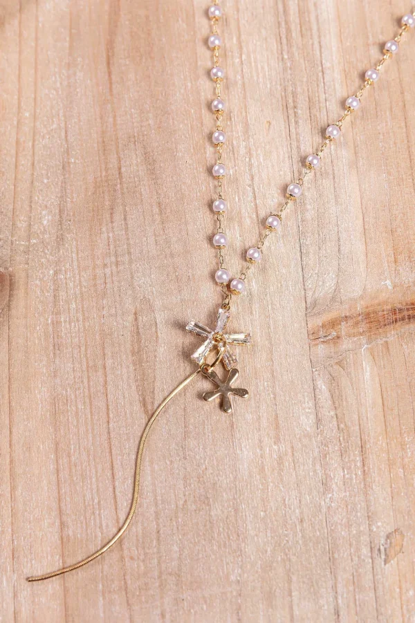 Star And Pearl Necklace In Gold