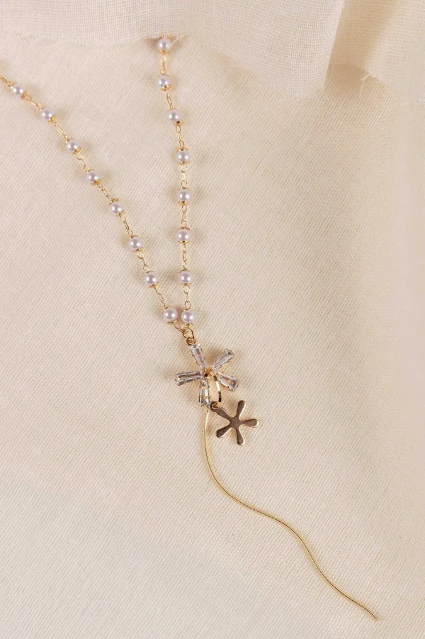 Star And Pearl Necklace In Gold