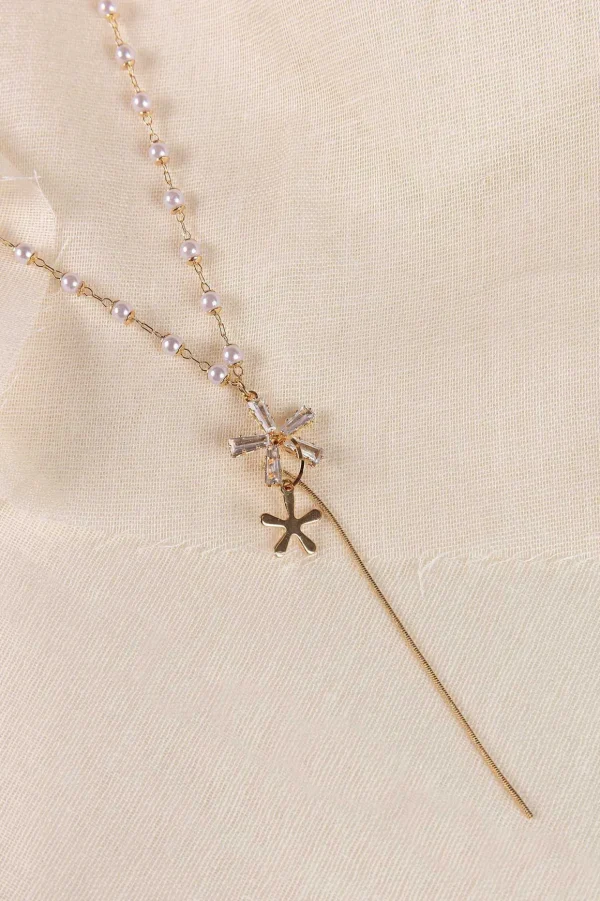 Star And Pearl Necklace In Gold