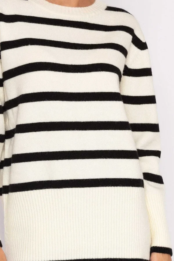 Stripe Knit Sweater In Ecru