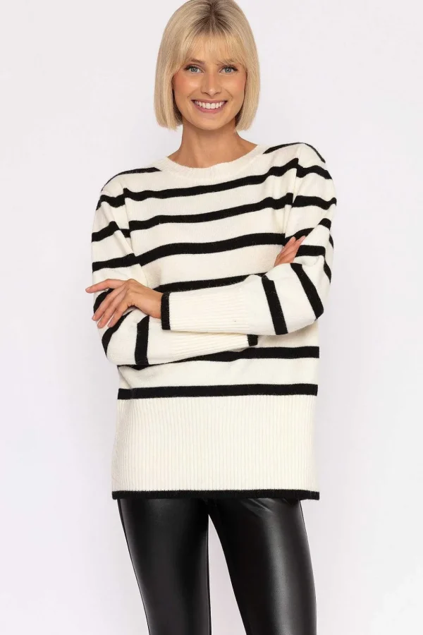 Stripe Knit Sweater In Ecru