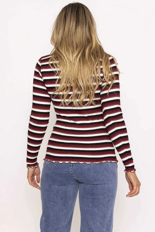 Stripe Rib Top In Burgundy