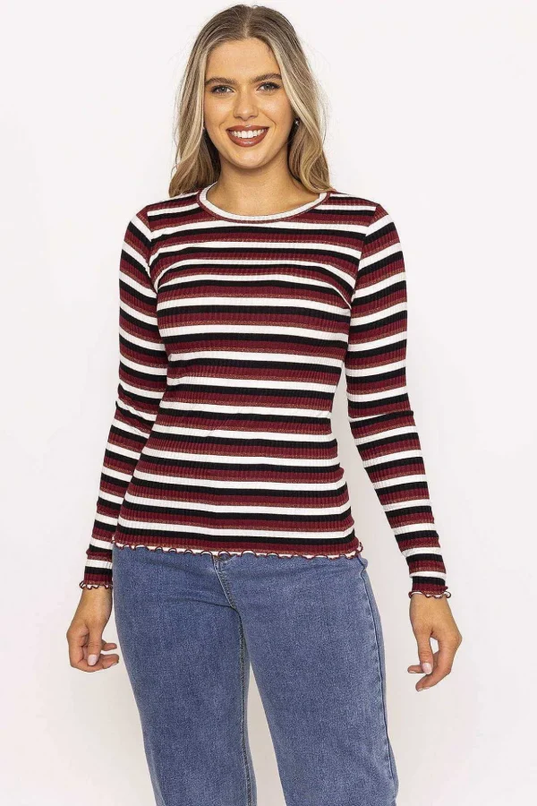 Stripe Rib Top In Burgundy