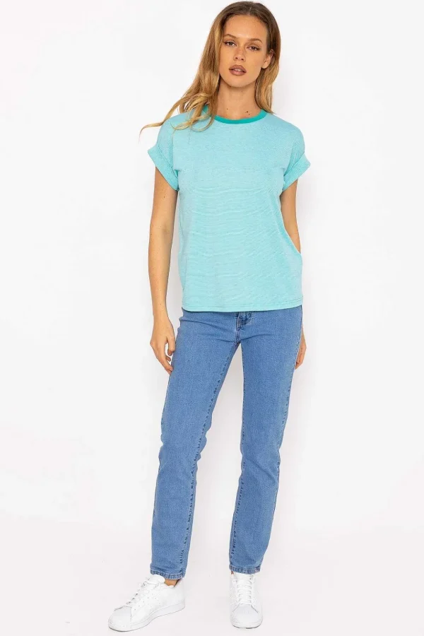 Stripe Tee In Aqua Blue