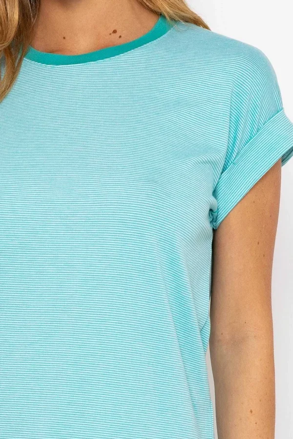 Stripe Tee In Aqua Blue
