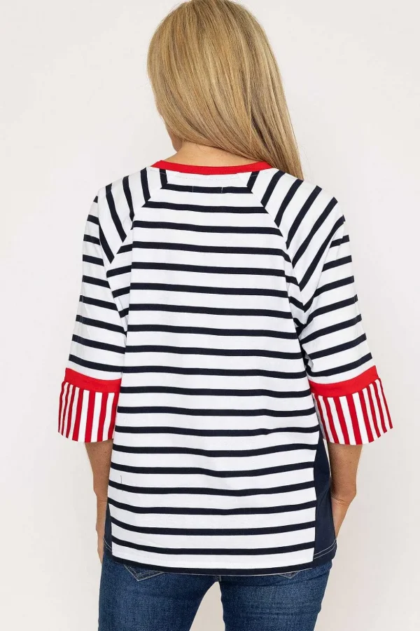 Striped Contrast Top In Navy