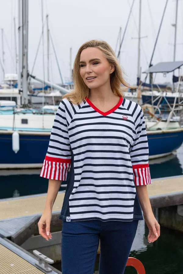 Striped Contrast Top In Navy