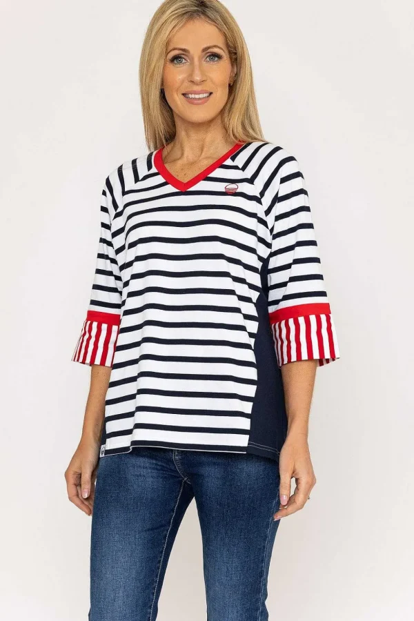Striped Contrast Top In Navy