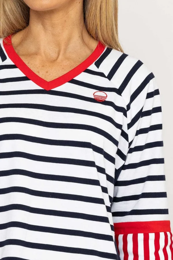 Striped Contrast Top In Navy