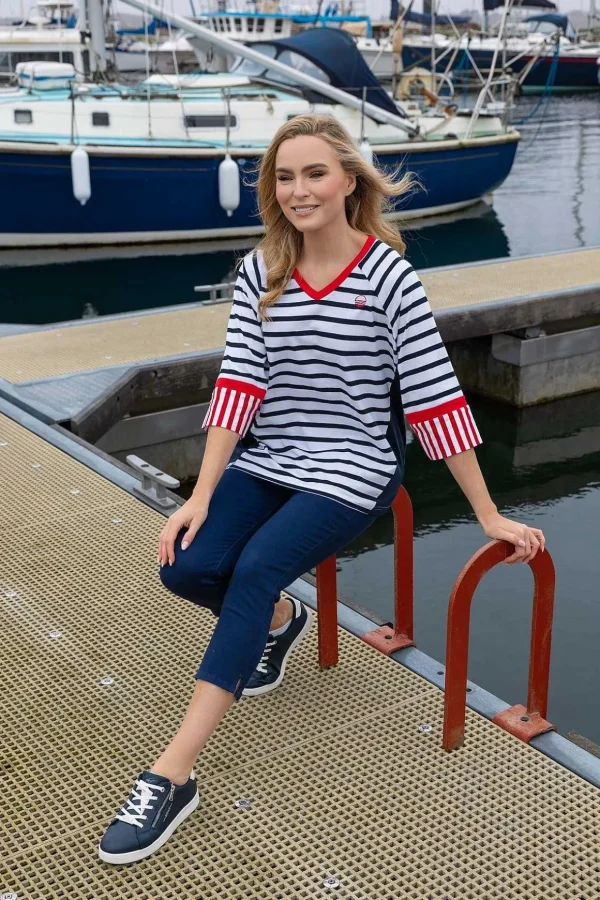Striped Contrast Top In Navy