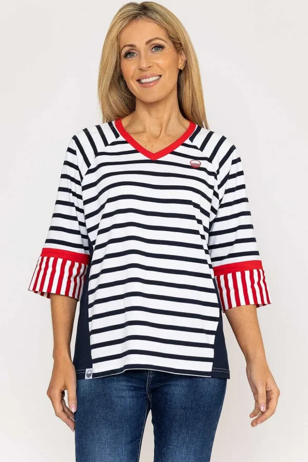 Striped Contrast Top In Navy