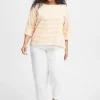 Striped Cotton T-Shirt In Orange