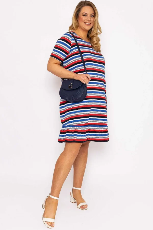 Striped Knee Length Dress In Multi Print
