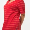 Striped Oversize Short Sleeve Top In Red