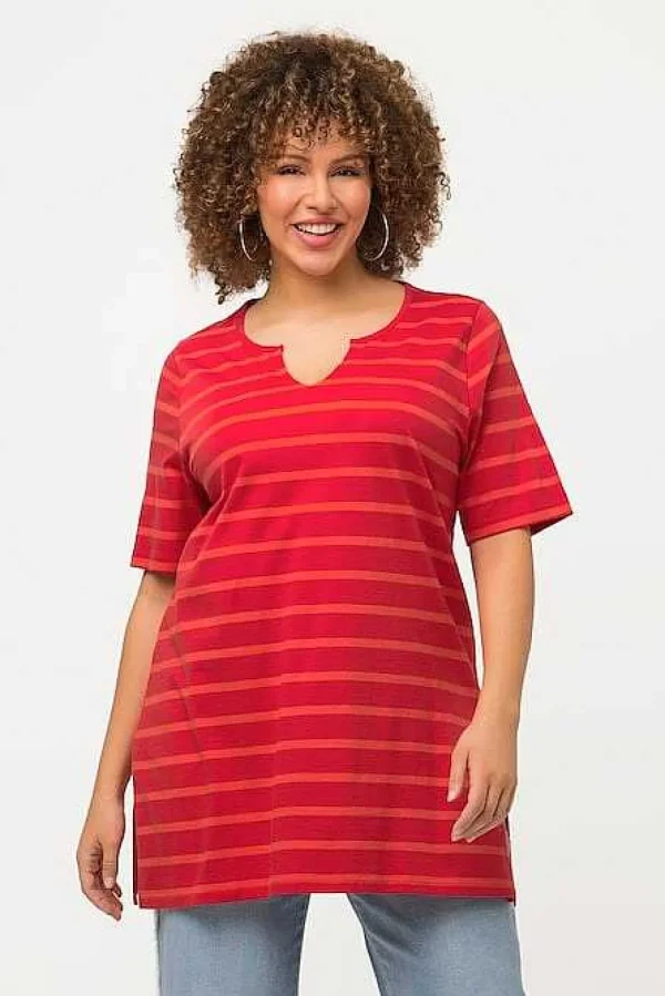 Striped Oversize Short Sleeve Top In Red