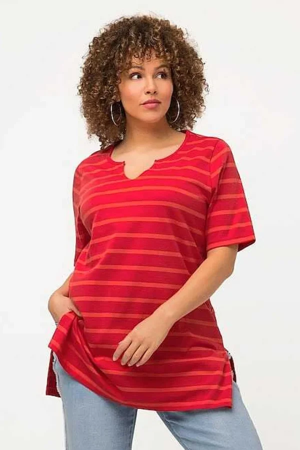 Striped Oversize Short Sleeve Top In Red