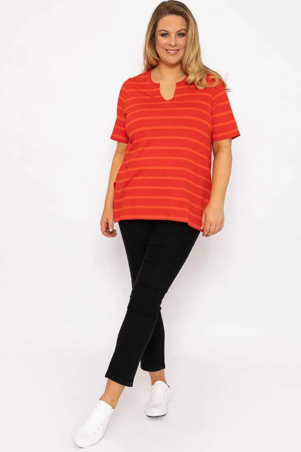 Striped Oversize Short Sleeve Top In Red