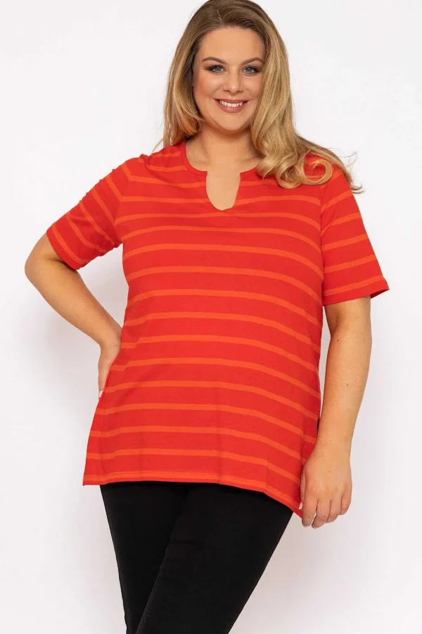 Striped Oversize Short Sleeve Top In Red