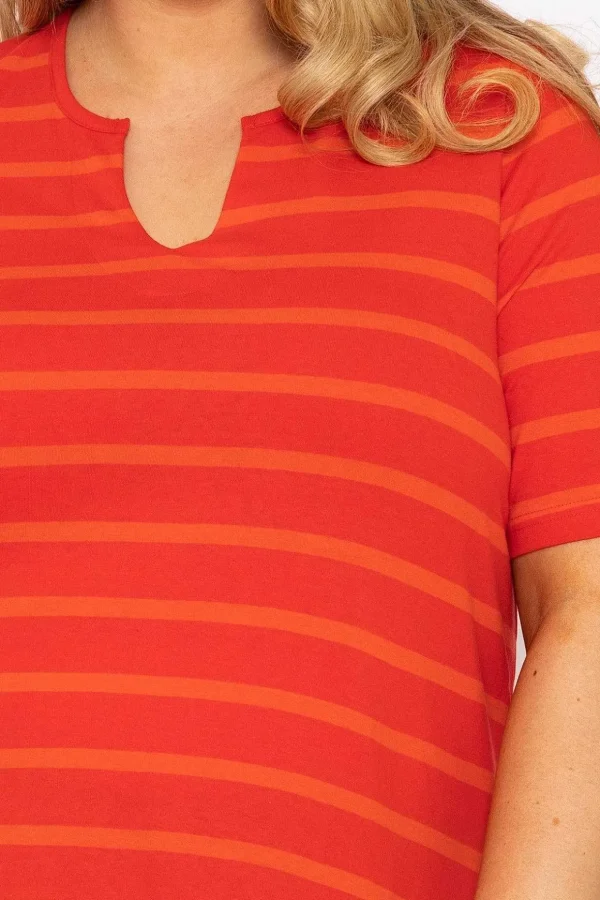 Striped Oversize Short Sleeve Top In Red