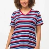 Striped Short Sleeve Top In Multi Print