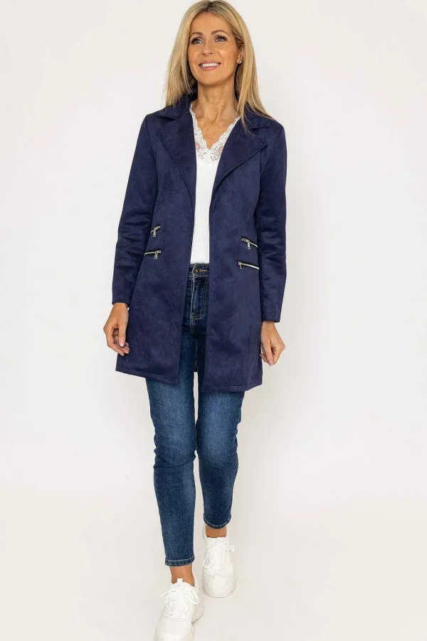 Suede 3/4 Zip Detail Jacket In Navy