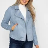 Suede Biker Jacket In Light Blue