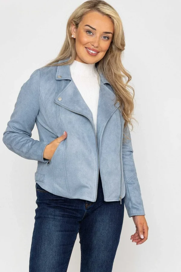 Suede Biker Jacket In Light Blue