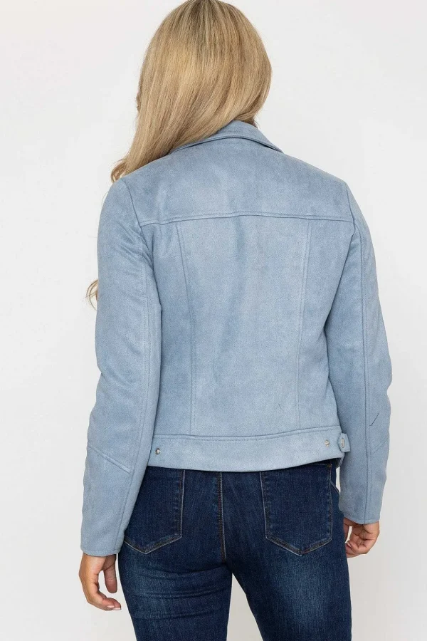 Suede Biker Jacket In Light Blue