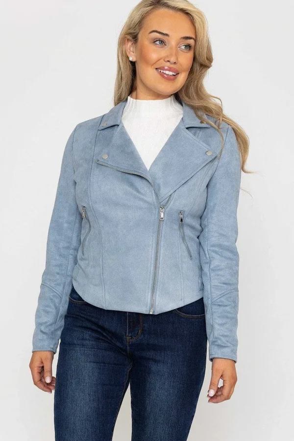Suede Biker Jacket In Light Blue