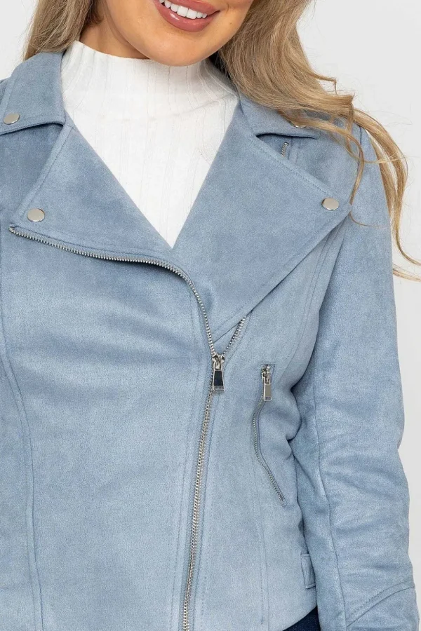Suede Biker Jacket In Light Blue