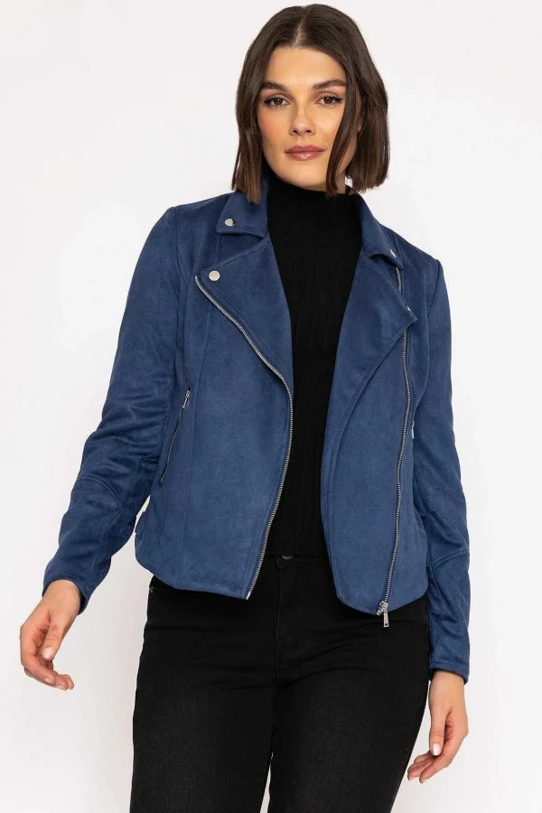 Suede Biker Jacket In Petrol