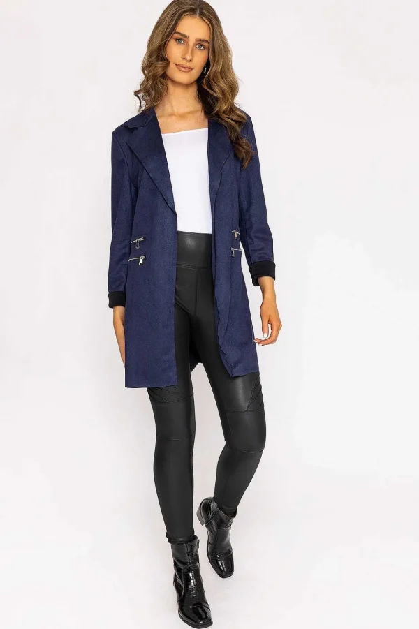 Suede Zip Detail Jacket In Navy