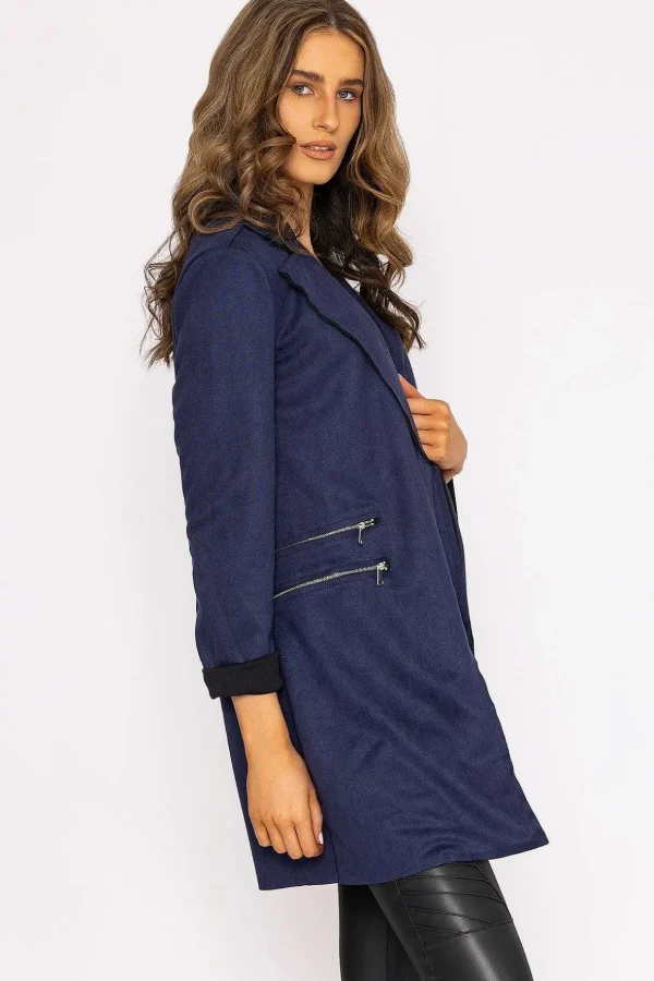 Suede Zip Detail Jacket In Navy