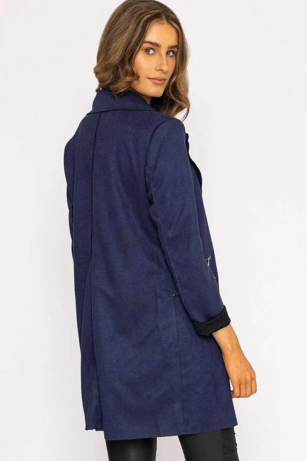 Suede Zip Detail Jacket In Navy