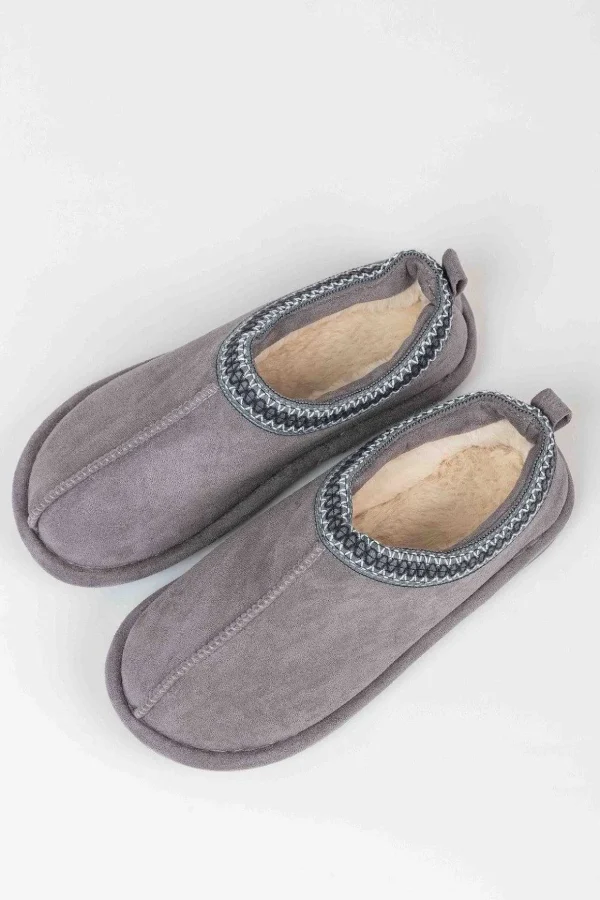 Suedette Mule Slippers In Grey