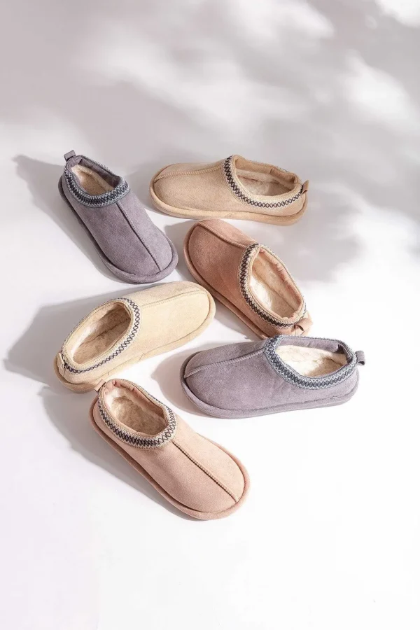 Suedette Mule Slippers In Beige
