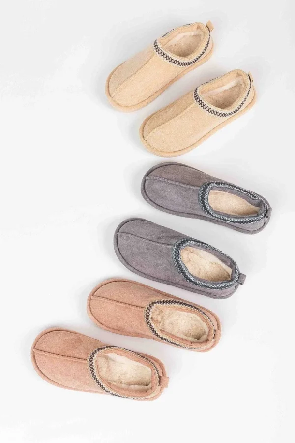 Suedette Mule Slippers In Grey