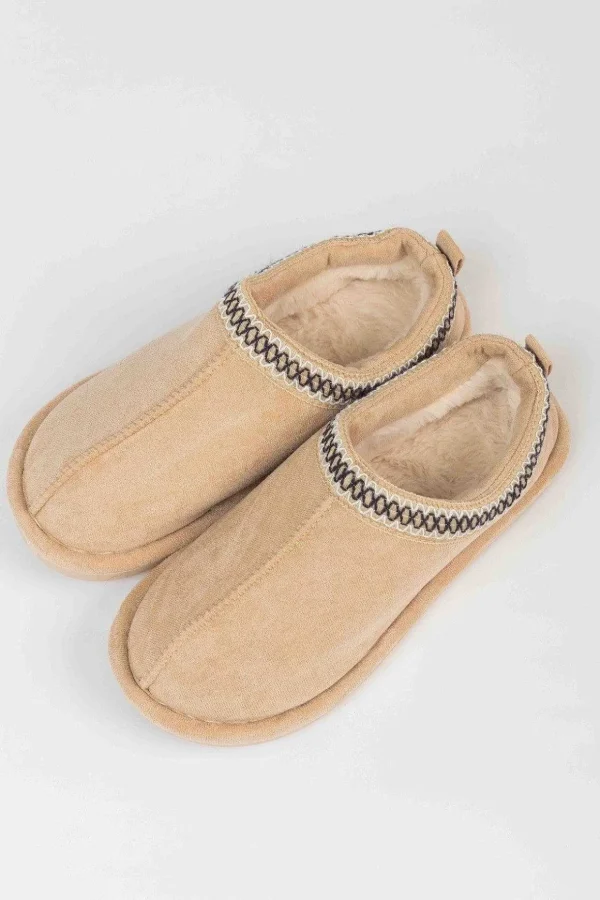 Suedette Mule Slippers In Beige