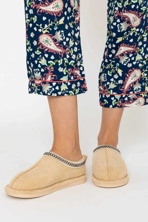 Suedette Mule Slippers In Beige