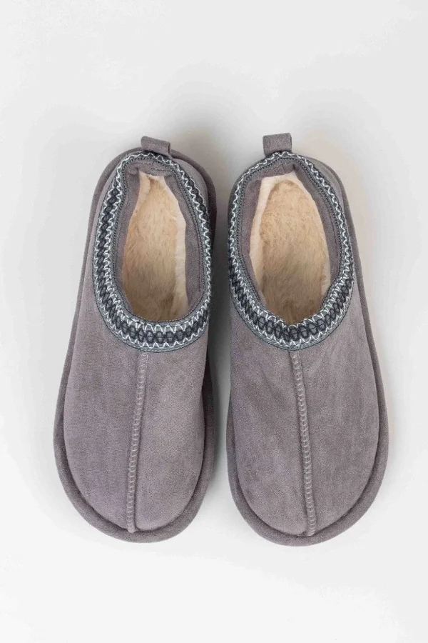 Suedette Mule Slippers In Grey