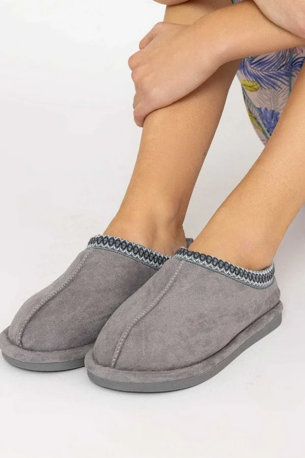 Suedette Mule Slippers In Grey
