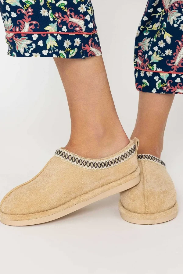 Suedette Mule Slippers In Beige