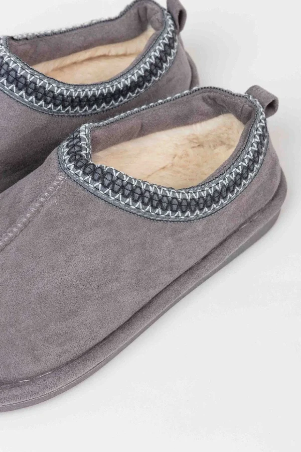 Suedette Mule Slippers In Grey