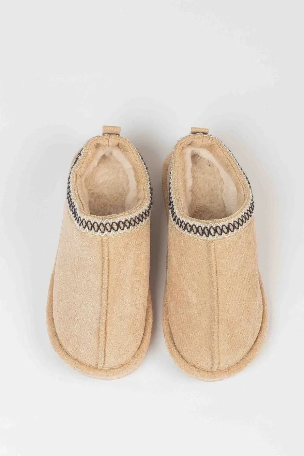 Suedette Mule Slippers In Beige