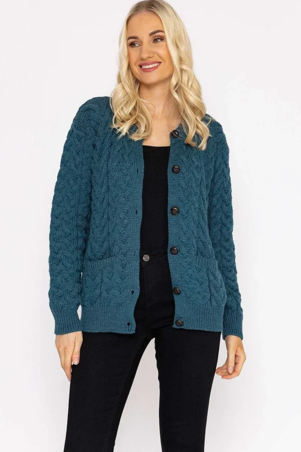 Super Soft Merino Wool Cardigan In Teal