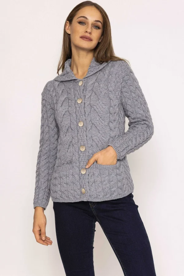 Supersoft Merino Wool Women'S Cardigan In Grey